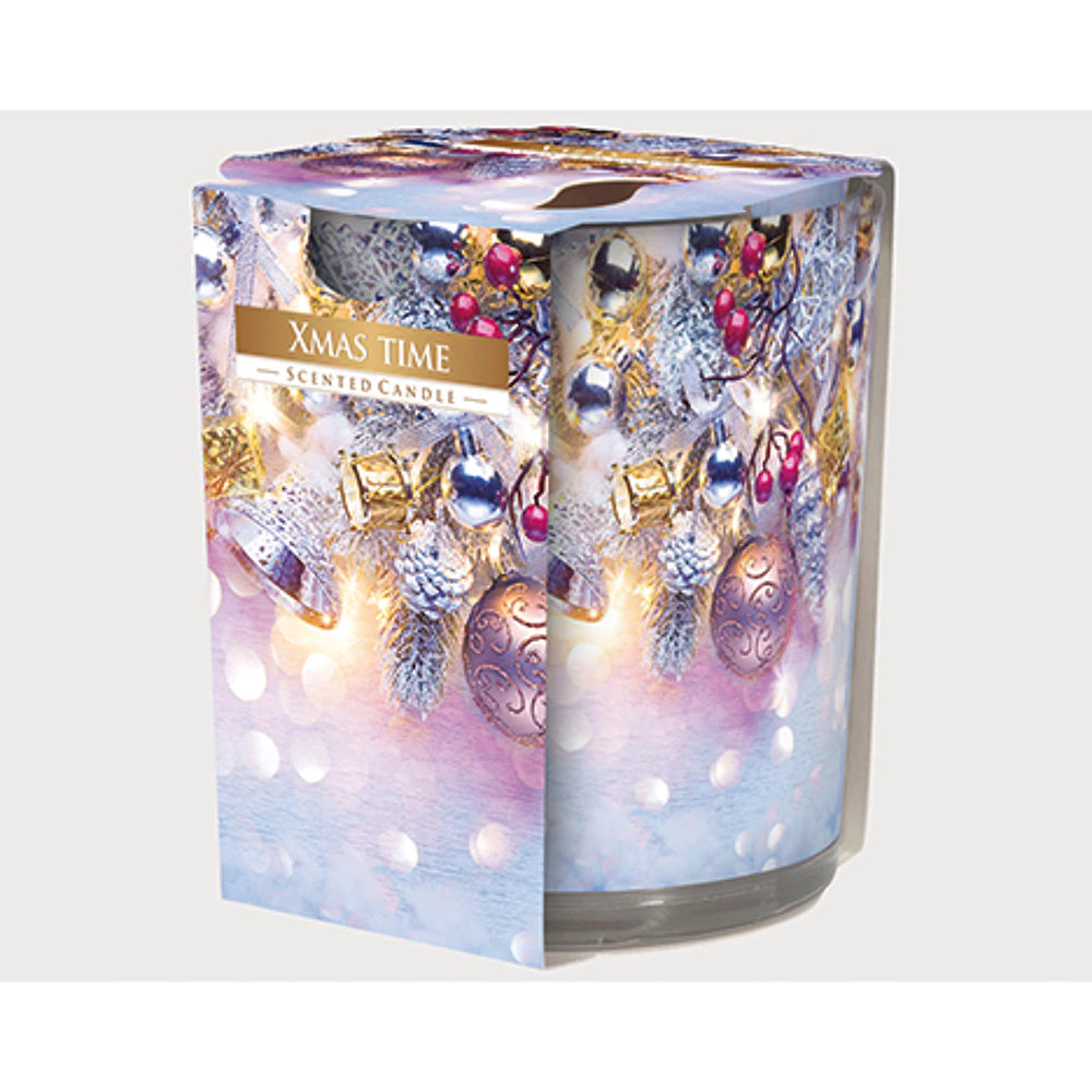 Geurkaars met kerstmotief X-mas time NU: 3 VOOR € 15